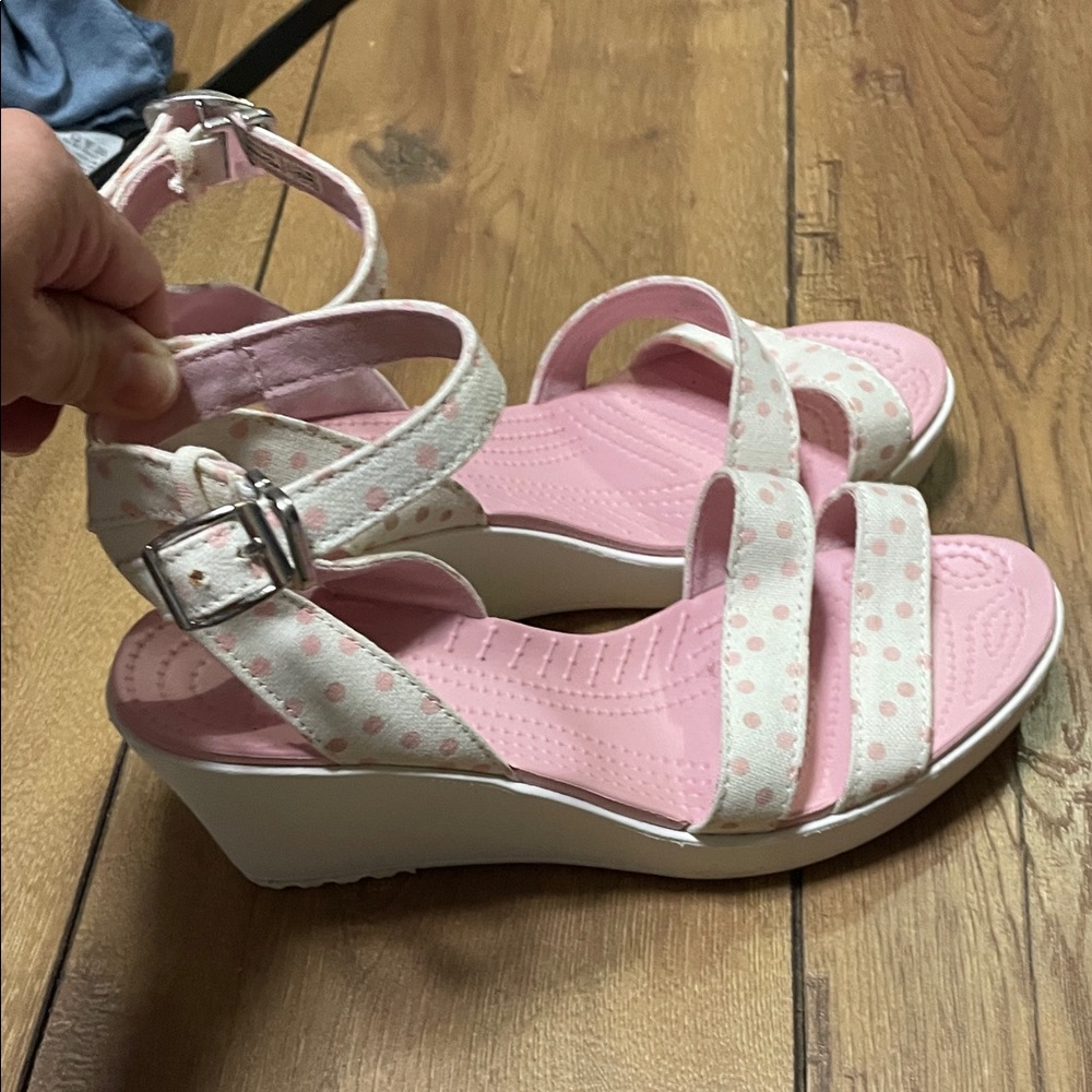 CROCS Pink Polka Dot Wedges